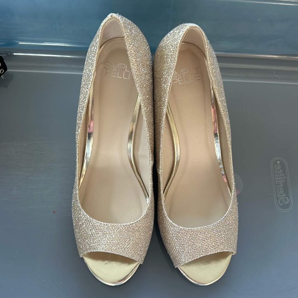 Sparkly Gold Champagne Wedges